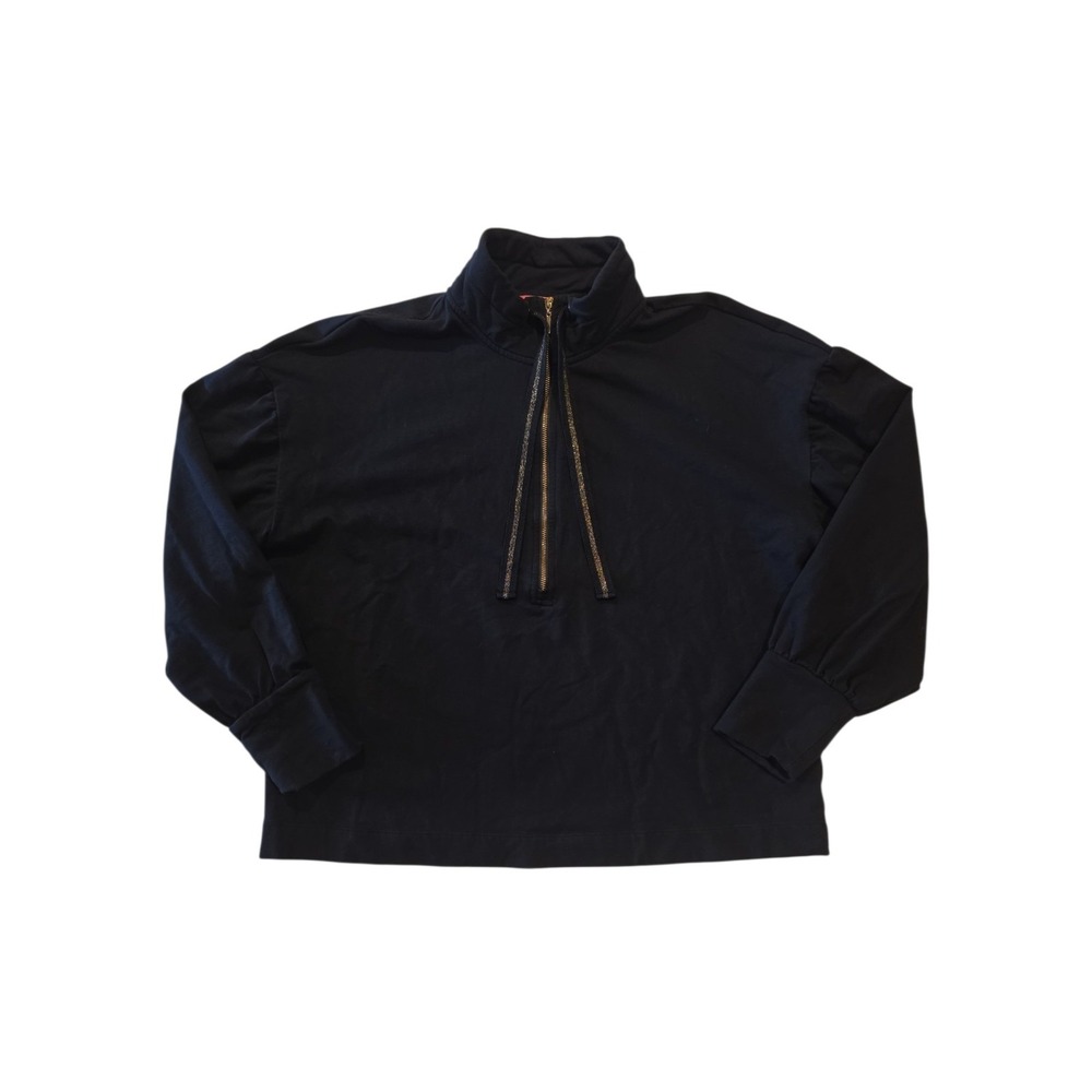 Lilly Pulitzer Womens Large Black Quarter Zip Pullover Sweatshirt Gold Trim L